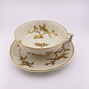 Vintage Breakfast Cup & Saucer Reine Elisabeth by Bernardaud Gold Birds Paradise